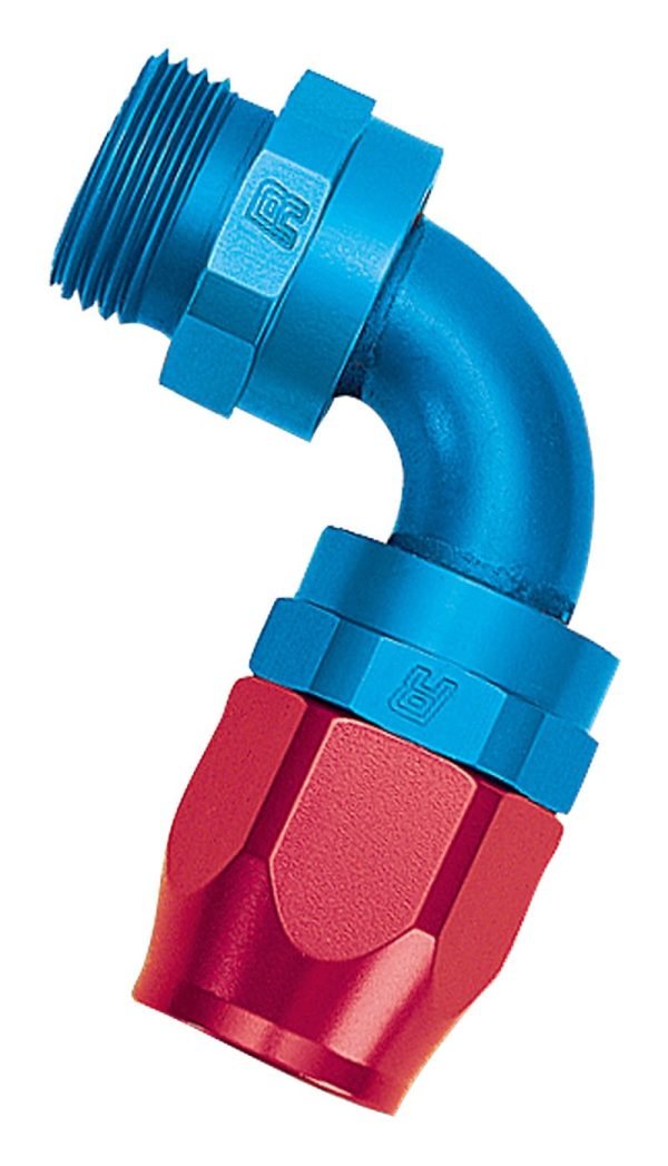 Russell Performance Swivel Hose End Assy #10 AN Male SAE Port to #8 Hose 90 Deg Red Blue Anodized Fashion